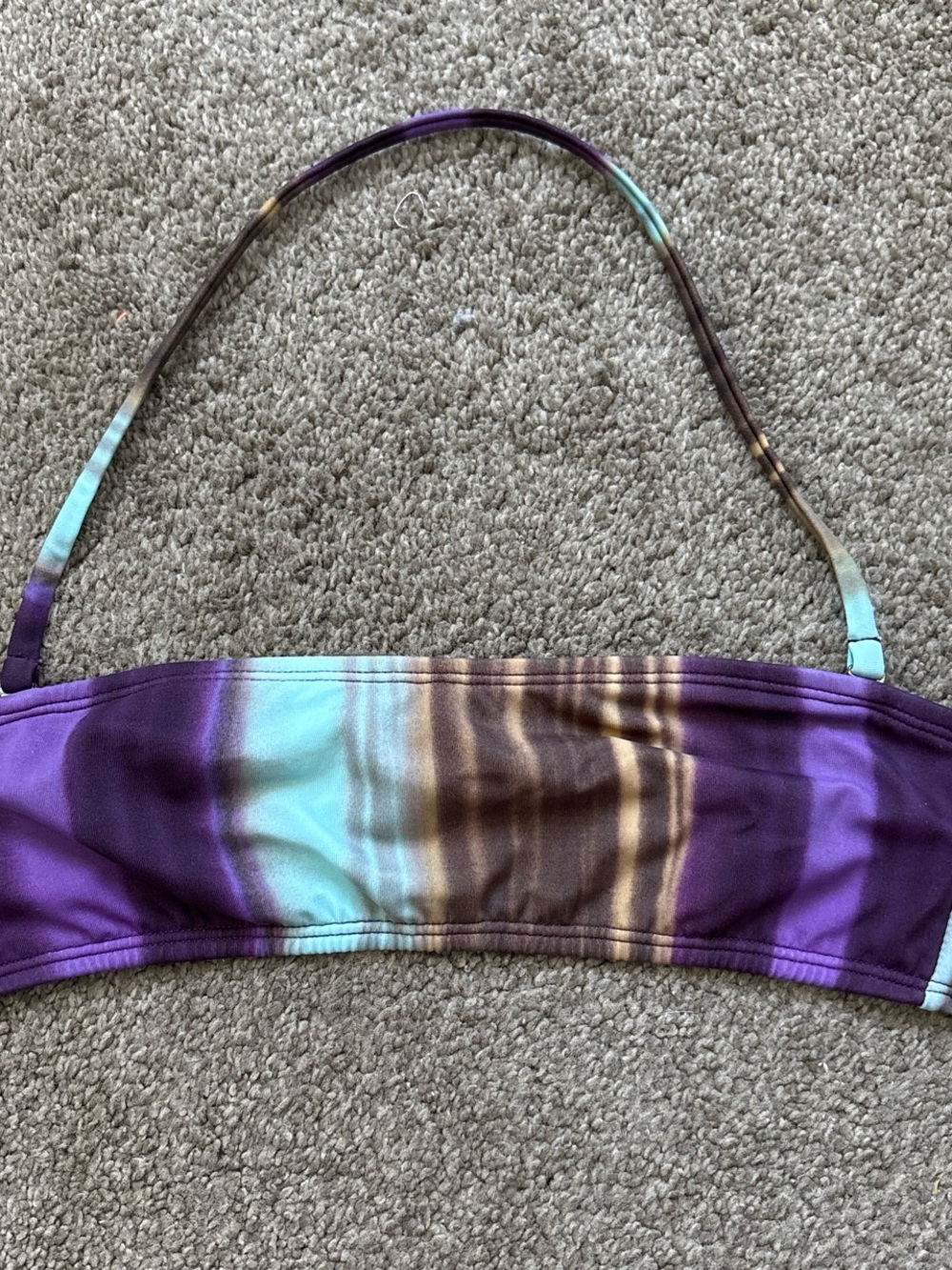 Striped Purple & Teal Bandeau Swim Top
